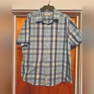 Mens Penguins short sleeve button down shirt